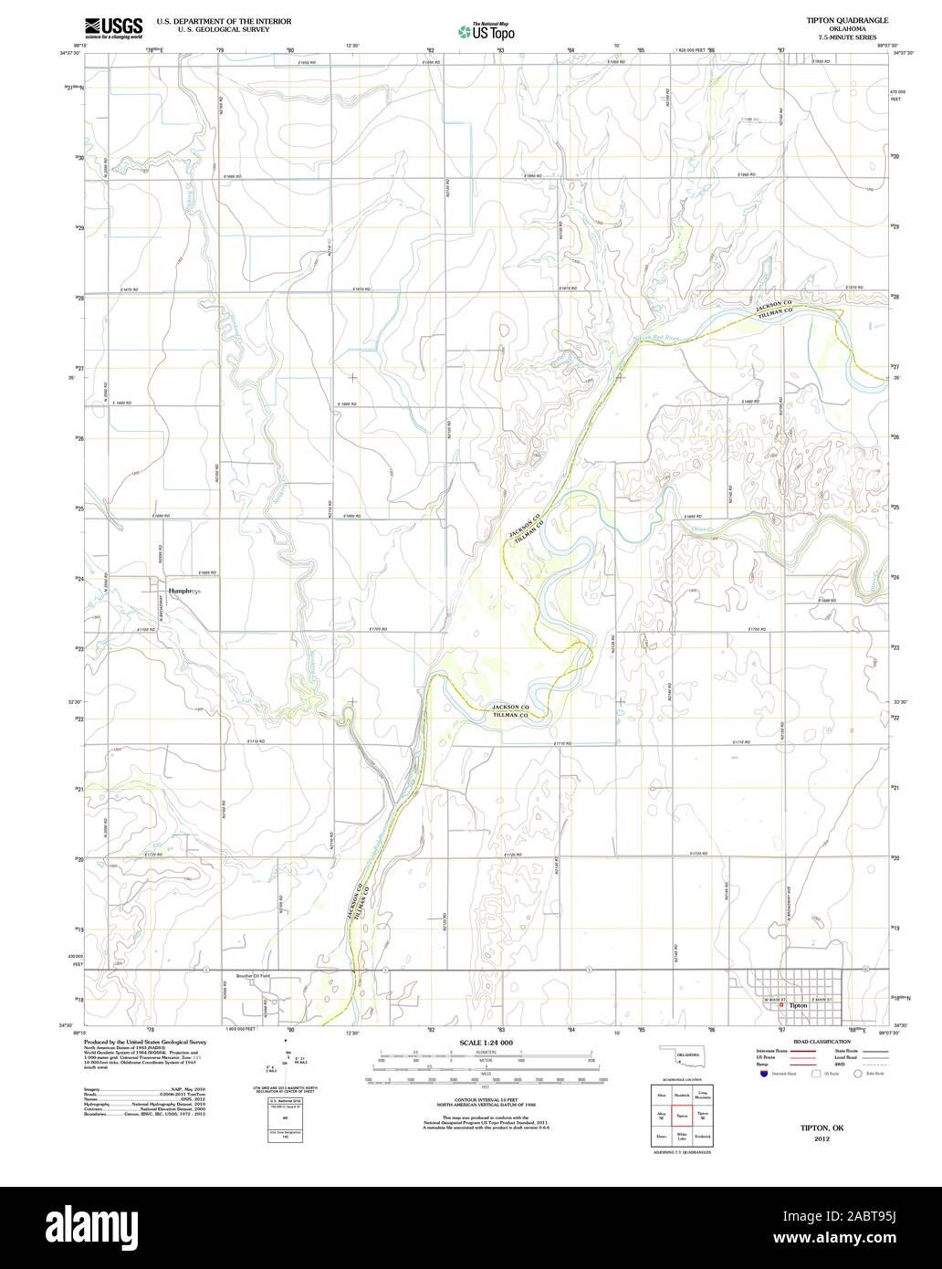 USGS TOPO Map Oklahoma OK Tipton 20121105 TM il restauro Foto Stock