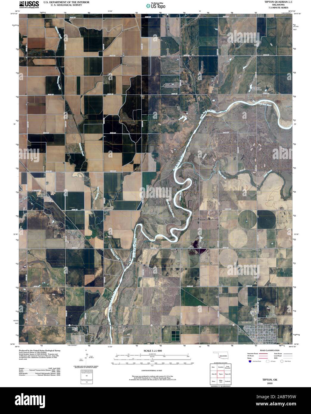 USGS TOPO Map Oklahoma OK Tipton 20100105 TM il restauro Foto Stock