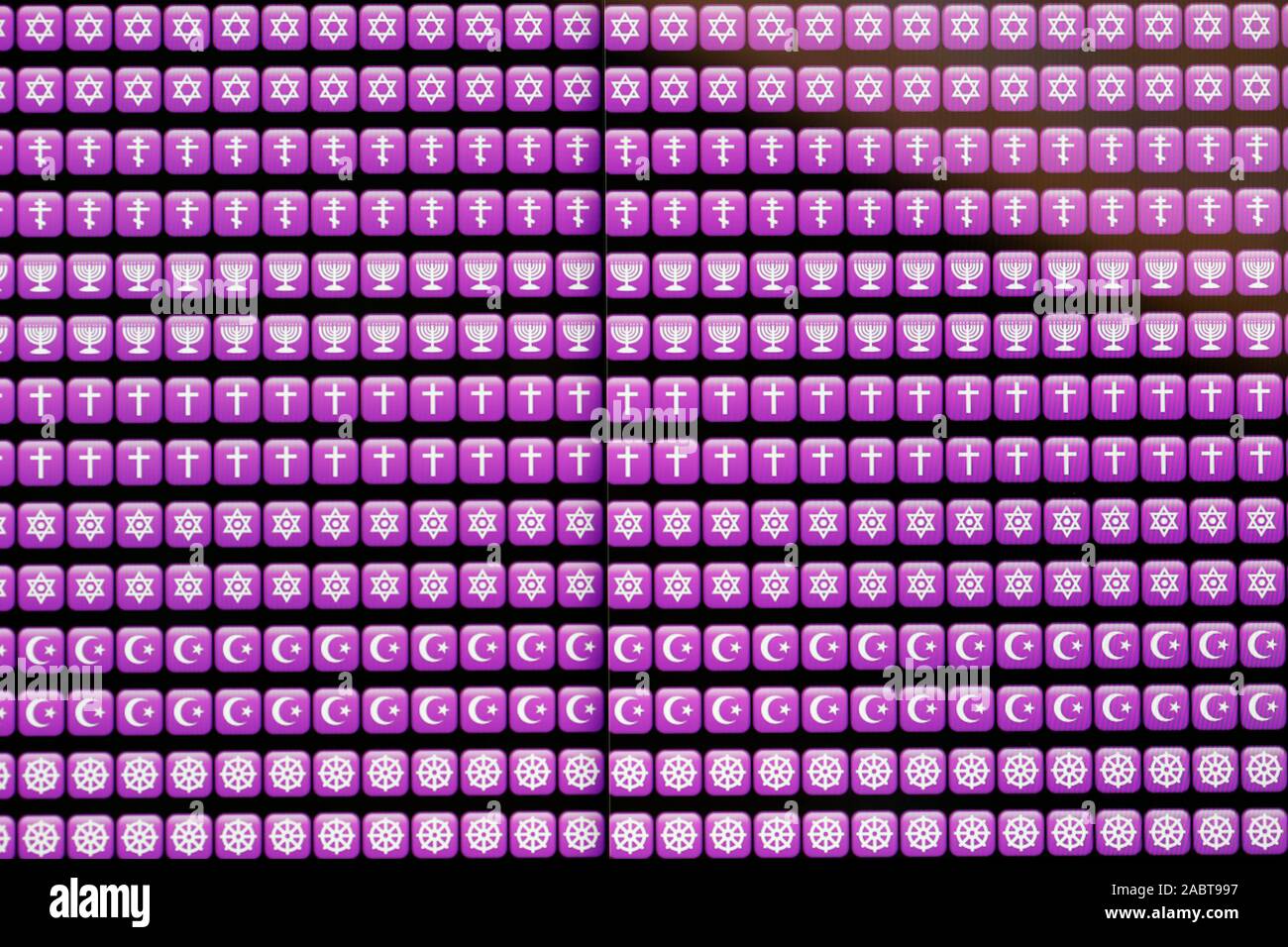 Simboli religiosi : cristiani, musulmani, buddisti, ebrei. Interfaith. Foto Stock