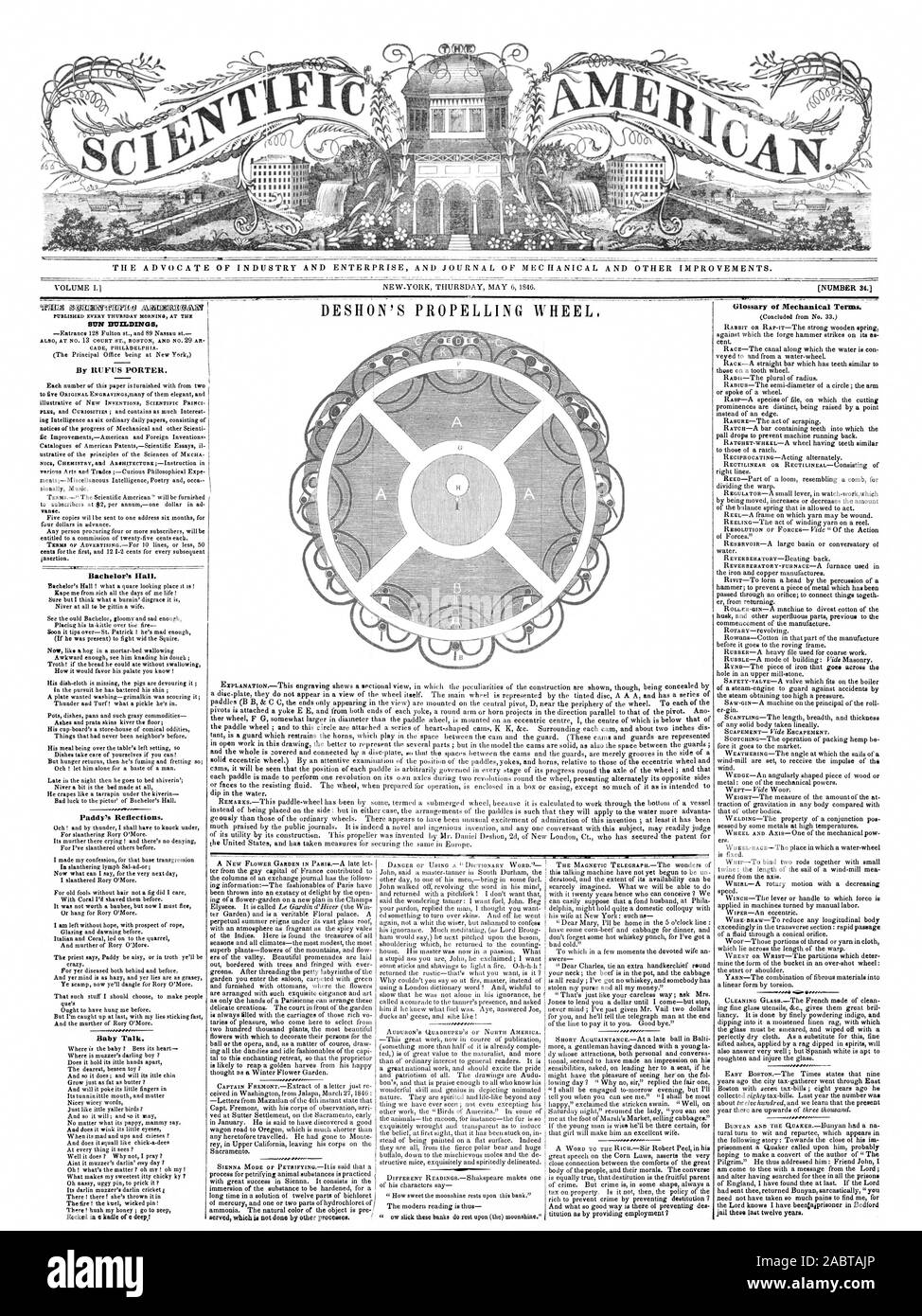 L' AVVOCATO DI INDUSTRIA E ENTERPRISE E ufficiale della meccanica e altri miglioramenti. Pubblicato ogni giovedì mattina presso la Cadei Philadelphia. Bacheloes Hall. Baby Talk. AUDUBON'S QUADRUPED DEL NORD AMERICA. Glossario dei termini meccanici. Rotante-revolving, Scientific American, 1846-05-06 Foto Stock
