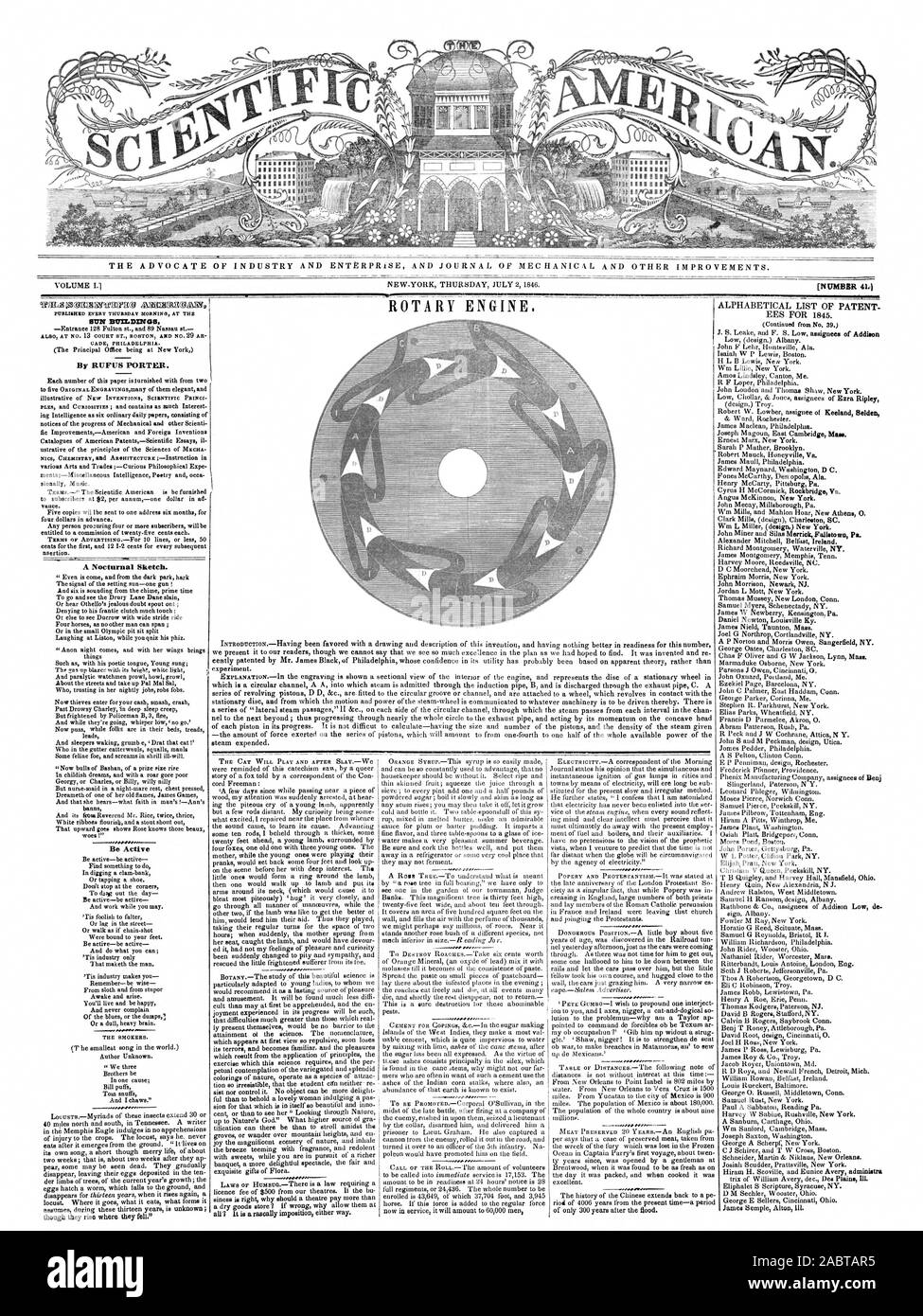 Da RUFUS PORTER. ing Intelligence come sei normali carte giornaliere costituito da miglioramenti di fic-americana e invenzioni straniere cataloghi di brevetti americani-Seientific saggi il sionally Musica. vance. Cinque copie wil lbc inviato a un indirizzo di sei mesi per quattro dollari in anticipo. Qualsiasi persona il reperimento di quattro o più abbonati avrà diritto a una commissione di venti-cinque centesimi ogni. centesimi per la prima e 12 1-2 centesimi per ogni successiva nsertion. Un schizzo notturno. ' Anche è venuto e dal parco scuro hark il segnale dell'impostazione sun-una pistola ! E sei suona dal primo segnale acustico Foto Stock