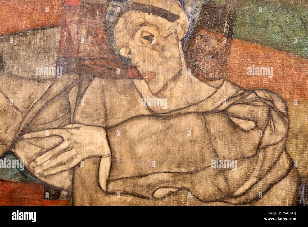 Egon Schiele, autoritratto con il modello (frammento), 1913, olio su tela. Dettaglio. Foto Stock
