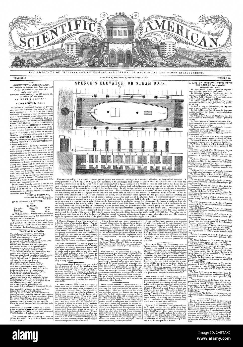 THF AVVOCATO DI INDUSTRIA E ENTERPRISE E UFFICIALE DEL MEC HANIC AL e altri miglioramenti. Il vento in un frolic., Scientific American, 1846-09-03 Foto Stock