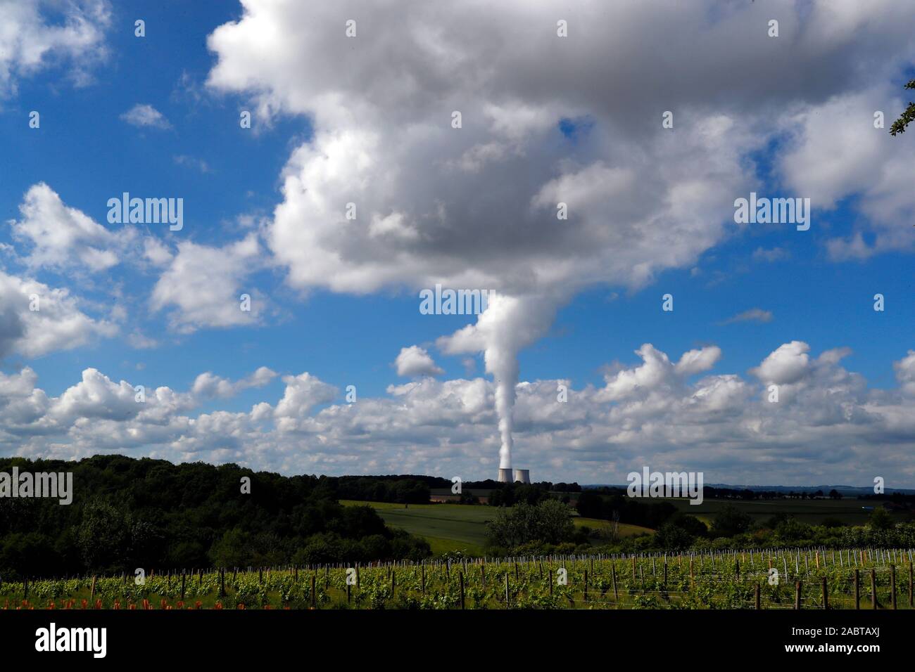 Centrale nucleare di torri di raffreddamento. Belleville sur Loire. La Francia. Foto Stock