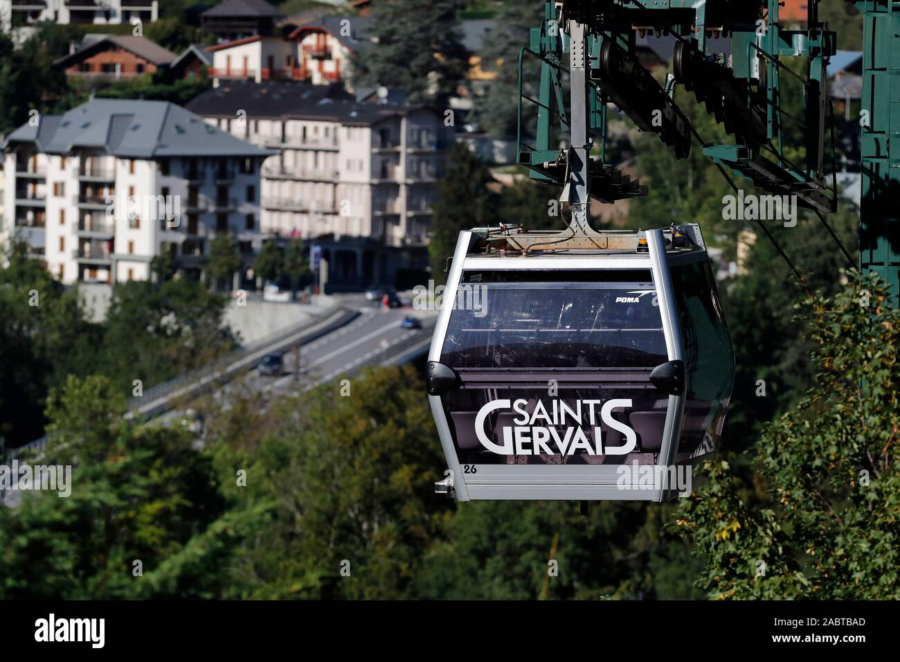 Sulle Alpi francesi. Massiccio del Monte Bianco. Ovovia. Saint-Gervais. La Francia. Foto Stock