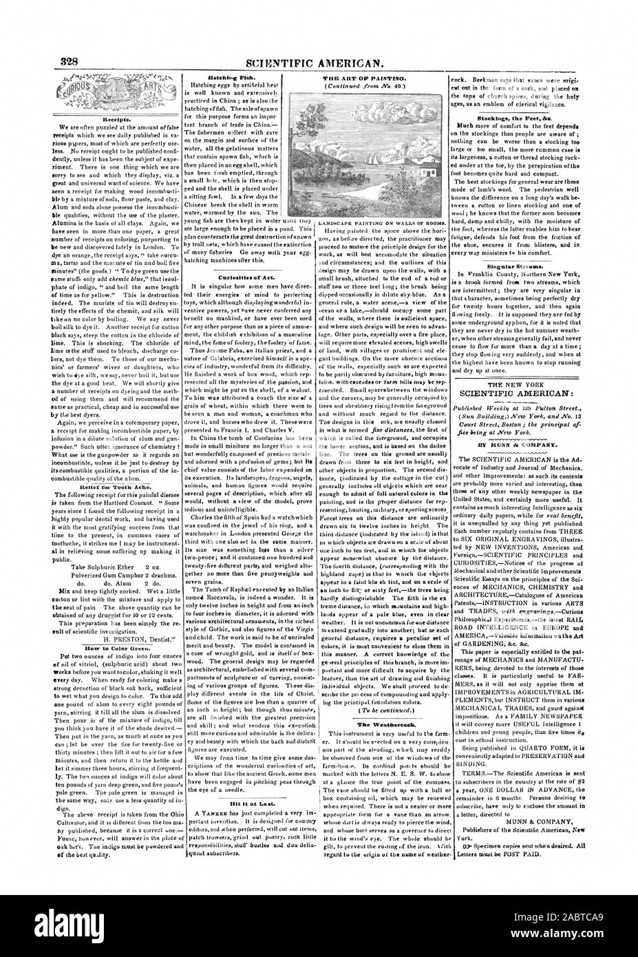SCIENTIFIC AMERICAN. Le ricevute. Sollievo furTooth Ache. Come per il colore verde. Pesce di adattamento. Curiosità di arte lilt all ultimo. La banderuola. Flussi di singolare. SCIENTIFIC AMERICAN: DA MUNN di società. York. L'ARTE OP VERNICIATURA. Calze piedi &., 1847-07-03 Foto Stock
