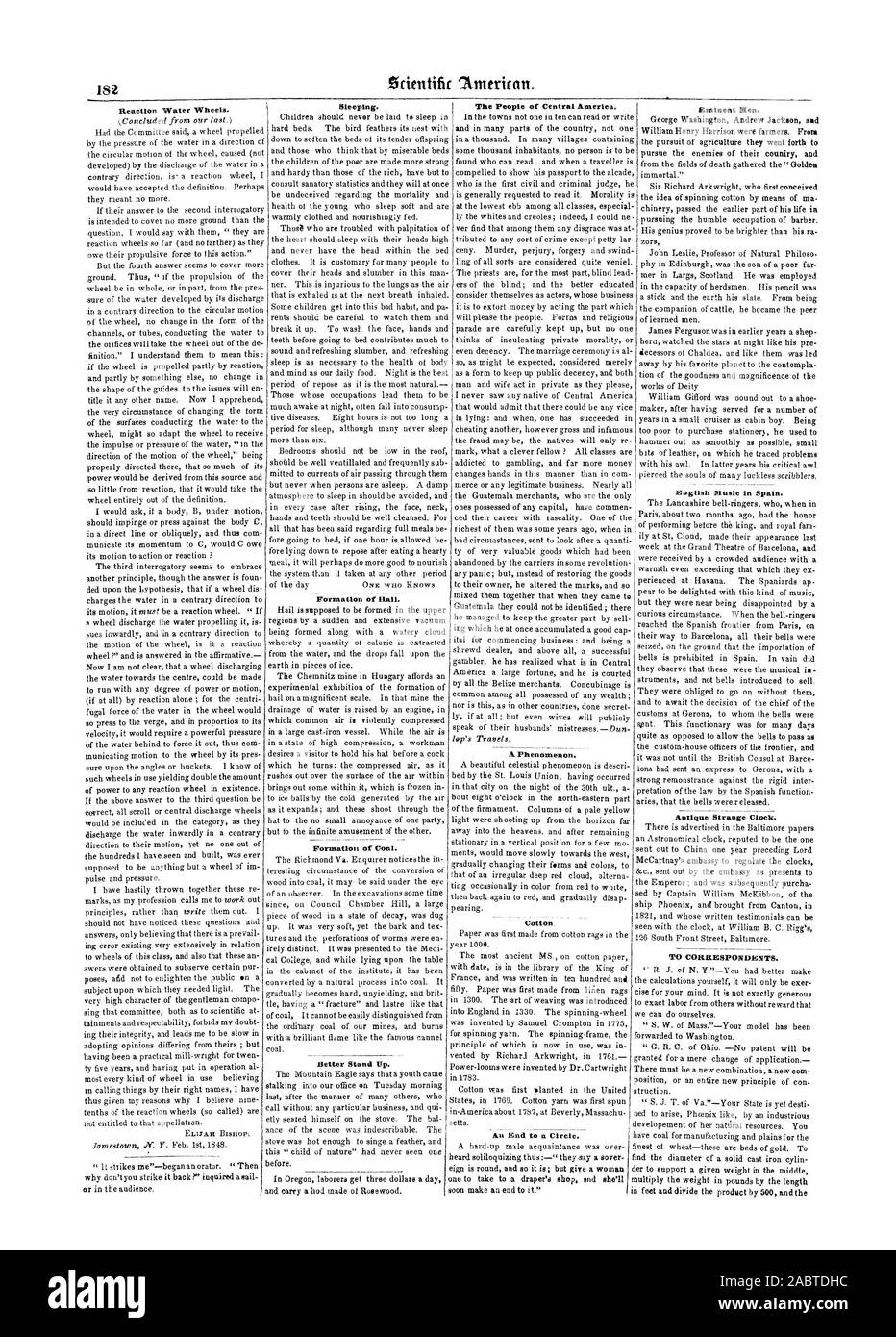 Acqua di reazione le ruote. Dormire. Formazione di Hall. Formazione di carbone. Meglio stare in PP. Il popolo dell America Centrale. Inglese Blusie In Spagna antico orologio strano. Il cotone fine a un cerchio. Eminenti Mem per corrispondenti., Scientific American, 1848-02-26 Foto Stock