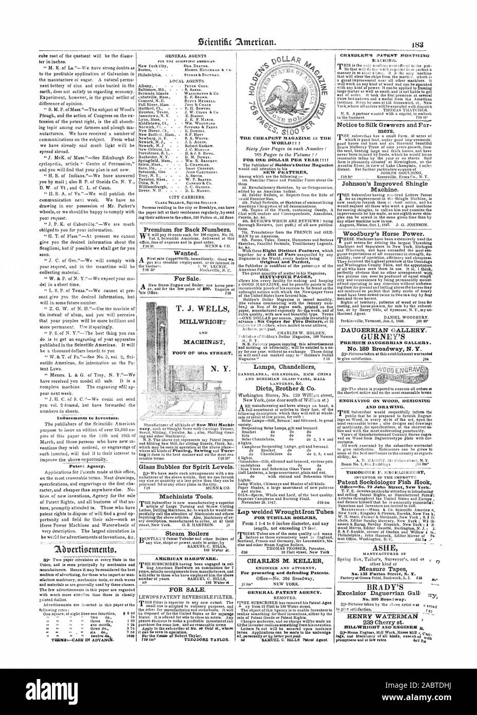 La rivista più conveniente nel mondo: ! Per un dollaro al I anno!!! Nuove funzionalità originale e perfetto Lampadari Lampade candelabri GIRANDOLES RICCA CINA E BOHEMIAN GLASSI VASI LANTERNE HALL &C. Giro saldati in ferro battuto tubi per caldaie tubolari di Charles M. KELLER INGEGNERE E avvocato per il reperimento e la difesa dei brevetti. Generale AGENZIA BREVETTI. CHANDLER DI BREVETTO MACCHINA MORTASATRICI. meri Johnson la migliore macchina di scandole. Woodbury del cavallo della potenza di GURNEY DAUGIBRRIA PREMIUM.N GALLERY . No. 189 Broadway N. Y. incisione su legno la progettazione e il disegno THEODORE F. ENGELBRECHLT inventore del migliorato Foto Stock