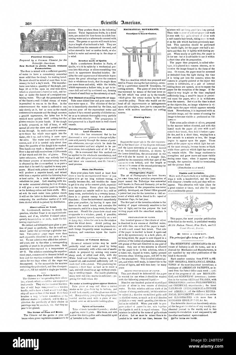 Conferme di pratica. La fermentazione. Osservazioni sul lievito. Spazzole realizzate di quills. Nuovo metodo di fabbricazione di un cloruro di calce fabbricazione di acido solforico senza camere di piombo. Suggerimenti per pianisti. Il Rouses Unbttrnt di mattoni. Per effettuare una ricerca di apparire di vetro rotto. Movimenti DIECRANICAL. La Grandjont Screw-Cutter. Regola di disegno Photogre phi° Carta. Da DIUNN & Company., Scientific American, 1848-08-05 Foto Stock