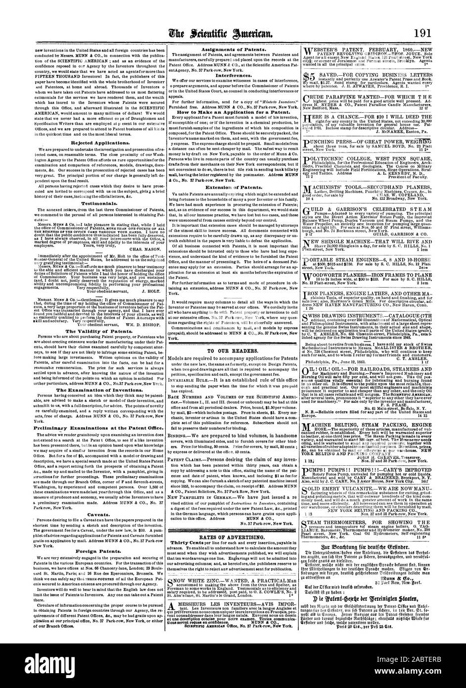Pronunciare è superiore a e più economica rispetto a qualsiasi altro e il solo olio che è in tutti i casi affidabile e non gum. Il Scientific American dopo diverse prove si pronuncia "superior a qualsiasi altro hanno mai usato per macchinari." In vendita solo dall'inventore e produttore F. S. PEASE l'Europa. 14 13 e oliatura è giustificato dalla necessità di far fronte ad eventuali richieste di pressione; insieme, 1861-09-21 Foto Stock
