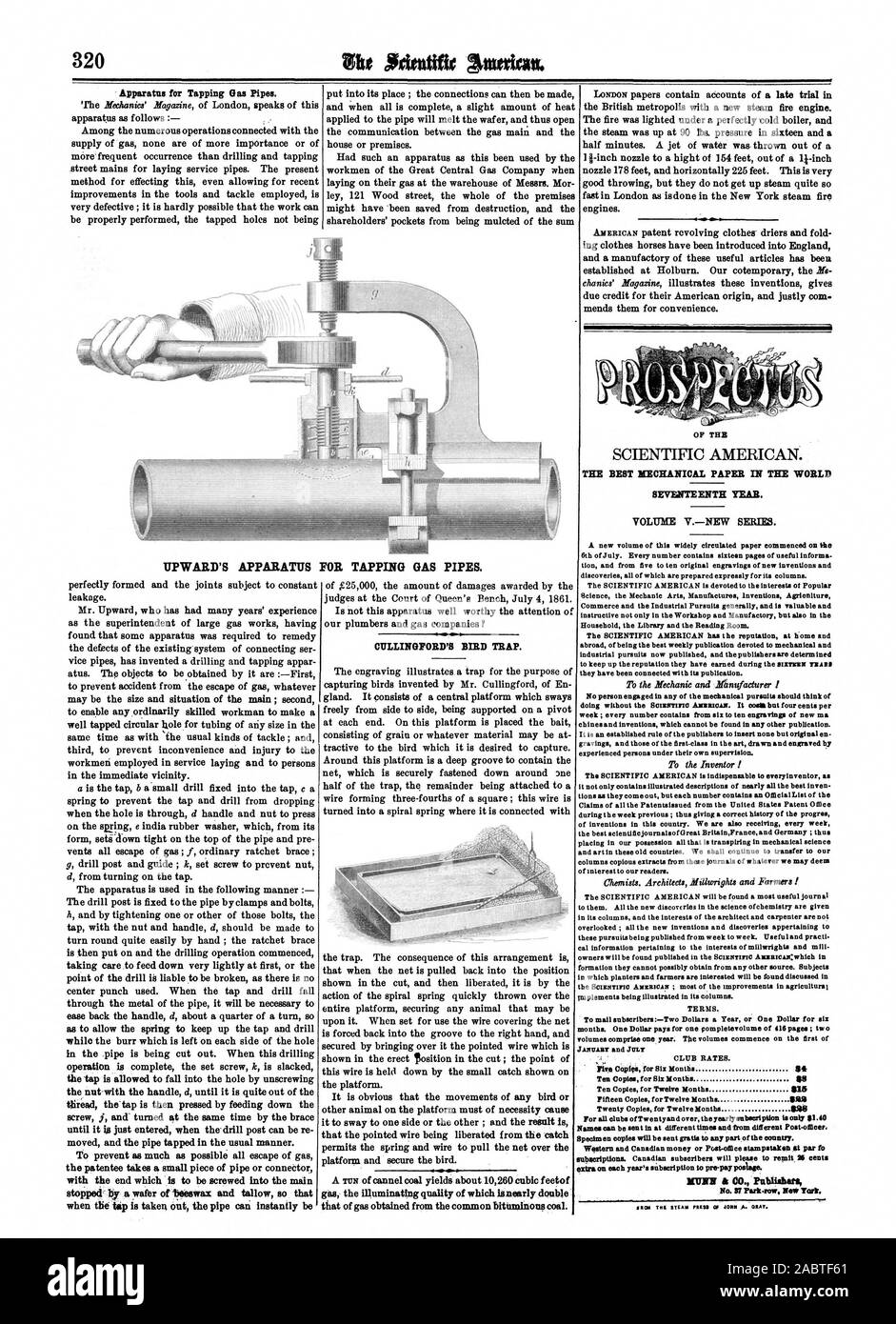 Per tutte le copie di Twentyand oltre l'yearlysubacription ia solo $1.40 I nomi possono essere prestati in tempi diversi e da differenti post-officer. Copia campione verrà inviato gratuitamente a qualsiasi parte del paese. Western e Canadian denaro o post-office stampstaken a par t sUbacriptlona. Gli abbonati canadesi si prega di condonare 25 centesimi extra per ciascun anno di abbonamento a pre-pay poslage. KUNZ & CO. Publiabars, Scientific American, 1861-11-16 Foto Stock