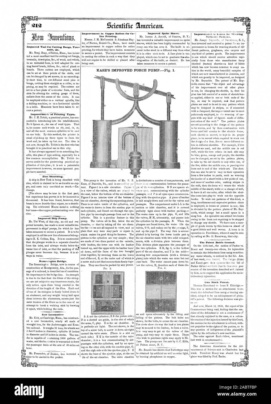 Il sistema di epilazione a luce pulsata2 Utensile perfezionato per il taglio di guarnizioni albero dr.c. Migliorata la pompa della nave. Ponte Remmington. Miglioramento intervenuto durante la rasatura. Miglioramento in telai per tessitura di diversi modelli. Il brevetto Battle Ground. Fucile brevetto. Nuovo locomotore. La MIP9, Scientific American, 1850-03-23 Foto Stock