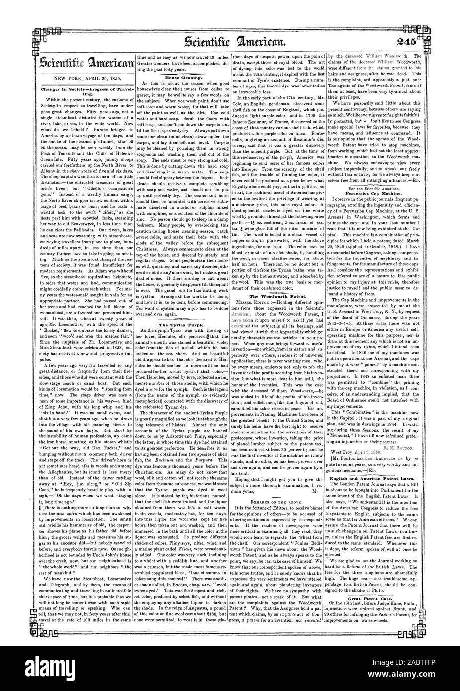 Scala f cr i cittadini americani". Possiamo assicurare il brevetto ufficiale che non ci sarà nessun cambiamento nella nostra domanda di brevetto leggi in una cur ry a meno che l'inglese le tasse di brevetto sono primo re duced lo stesso standard. Ogni volta che questo viene fatto la riforma parlato di volontà in una volta effettuata. Siamo lieti di vedere il diario di lavoro tasse di s per i tre regni sono vergognosamente alta. La guarnizione di tenuta enorme-che fastidiosa ap ha firmato per la tonalità di Plutone. Grande caso di brevetto. Il quindicesimo inst. prima di giudicare Kane Phila. miglioramenti su acqua-ruote. Leggi. 1850 Scientific American INC, 1850-04-20 Foto Stock