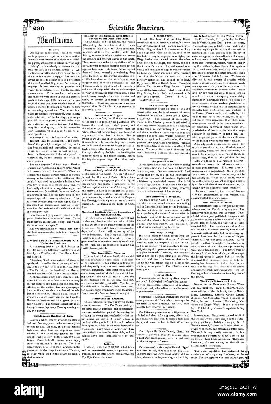 Barca a vela del Grinnell Expedition in cerca di Sir John Franklin. Un serpente lotta. Noi un introduzione alla cura dell'acqua. L'istinto. Il fiume Mississippi. zione di luce irradia. Singolare la trance. Giornali Cinesi. I Francesi a Roma. Maryland Istituto per la promozione delle arti di meccanica Il modo a mendicare. Istituto di meccanica. Il tessitore repubblicana. Chiara come il fango. Opere su scienza e arte. Merli in Arkansas. Riscaldamento spontaneo di ferro. II: Lettere. ma:, Scientific American, 1850-06-01 Foto Stock