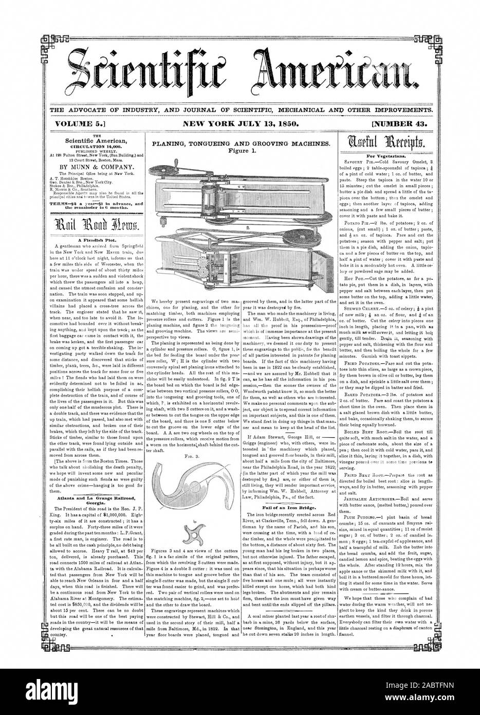 Mditam AVVOCATO DI INDUSTRIA E UFFICIALE DELLA MECCANICA scientifica e altri miglioramenti. VOLUME 5. A NEW YORK IL 13 LUGLIO 1850. [Numero 43. Scientific American, 1850-07-13 Foto Stock