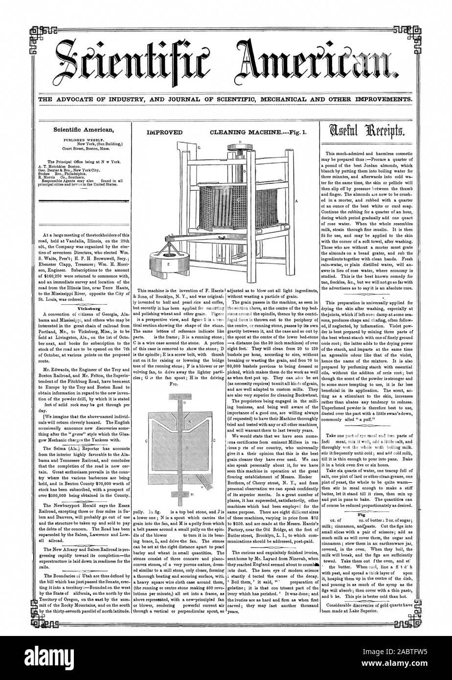 L' AVVOCATO DI INDUSTRIA E UFFICIALE DELLA MECCANICA scientifica e altri miglioramenti. Scientific American una migliore pulizia macchina.Fig. I. Vicksburg A, 1850-08-24 Foto Stock