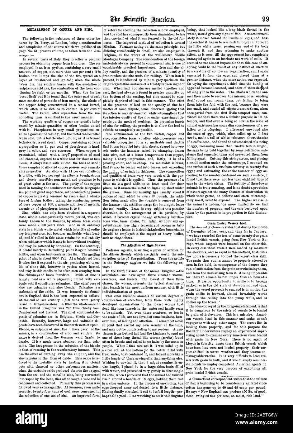 Metallurgia del rame e zinco. Il Agnotion di Irak Anakes. Grano Laden navi perdute., Scientific American, 1862-02-15 Foto Stock