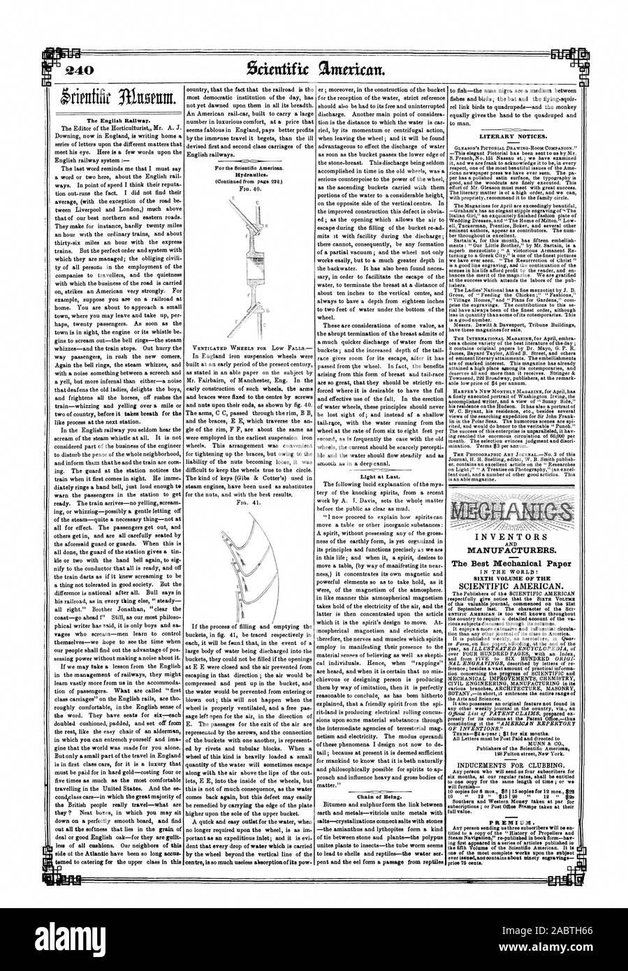 Zona a Sud e a ovest di denaro preso a par per il pieno valore. PREMIUM. Qualsiasi persona inviando tre abbonato" sarà en la navigazione a vapore " re-pubblicato in forma di libro-hav intitolato Per una copia del "Storia di eliche e uno dei più opere complete sull'argomento prezzo 75 eents., Scientific American, 1851-04-12 Foto Stock