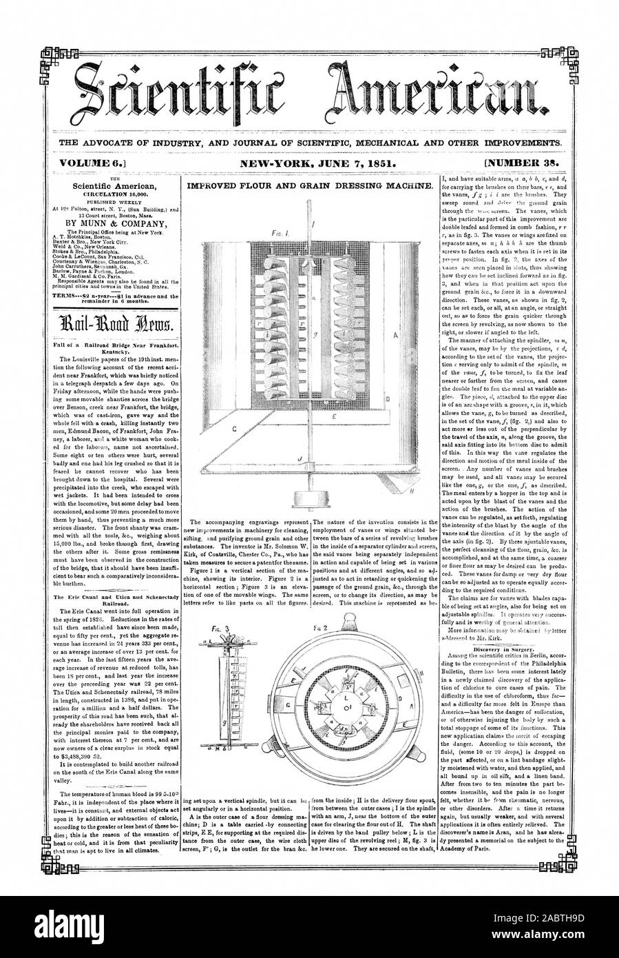 L' AVVOCATO DI INDUSTRIA E UFFICIALE DELLA MECCANICA scientifica e altri miglioramenti. NEW-YORK 7 GIUGNO 1851. Il volume 6. Scientific American (numero 38. Migliorata e farina, 1851-06-07 Foto Stock