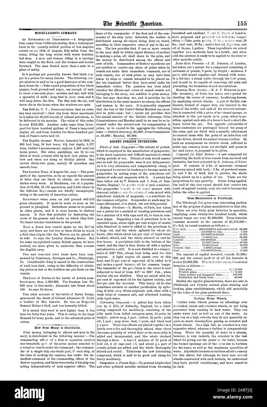 Riepilogo varie. Recenti invenzioni straniere., Scientific American, 1862-09-06 Foto Stock