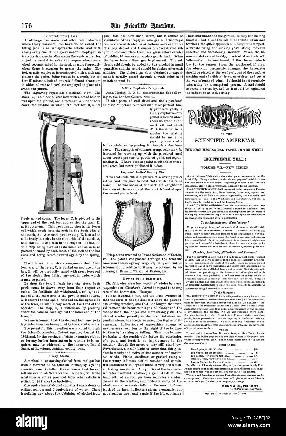 Miglioramento Ladies' cucire il Pin. Delle meccaniche migliori della carta nel mondo' DICIOTTESIMO ANNO!!! MUNN & CO. PublishersEOM MAU MSS DI JOHM UN ORAT, Scientific American, 62-09-13 Foto Stock