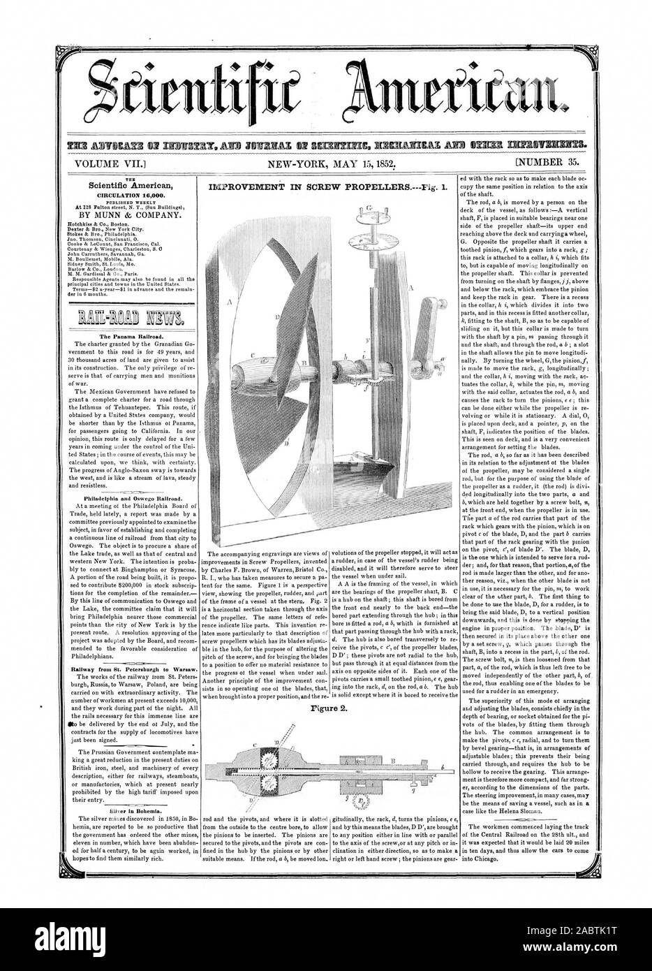 Numero 35. Miglioramento IN ELICHE.Fig. 1. Scientific American pratica 16000. Pubblicato settimanalmente da MUNN & Company. La ferrovia di Panama. Philadelphia e Oswego Railroad. Stazione di St. Augustine a Varsavia. Argento in Boemia. La figura 2., 1852-05-15 Foto Stock