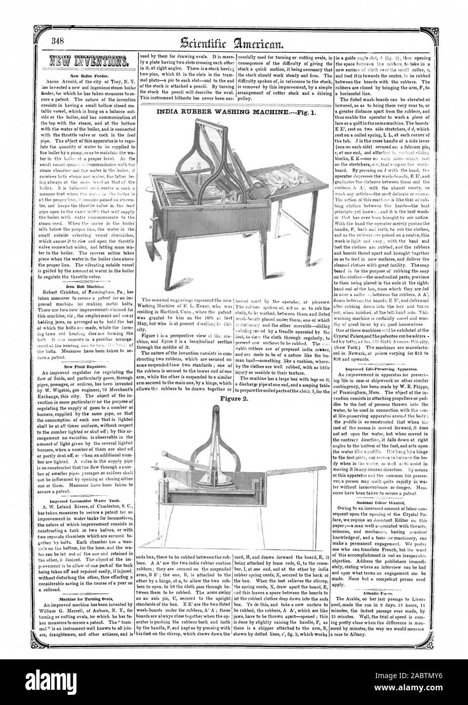 INDIA GOMMA IVIACHINE LAVAGGIO.Fig. I. La Figura 2., Scientific American, 1853-07-16 Foto Stock