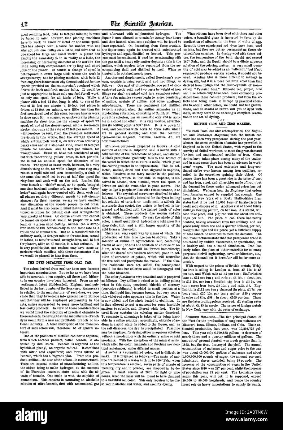 BRITISH IIWN E IIWN NAHER8 i coloranti ottenuti da catrame di carbone., Scientific American, 1864-01-16 Foto Stock