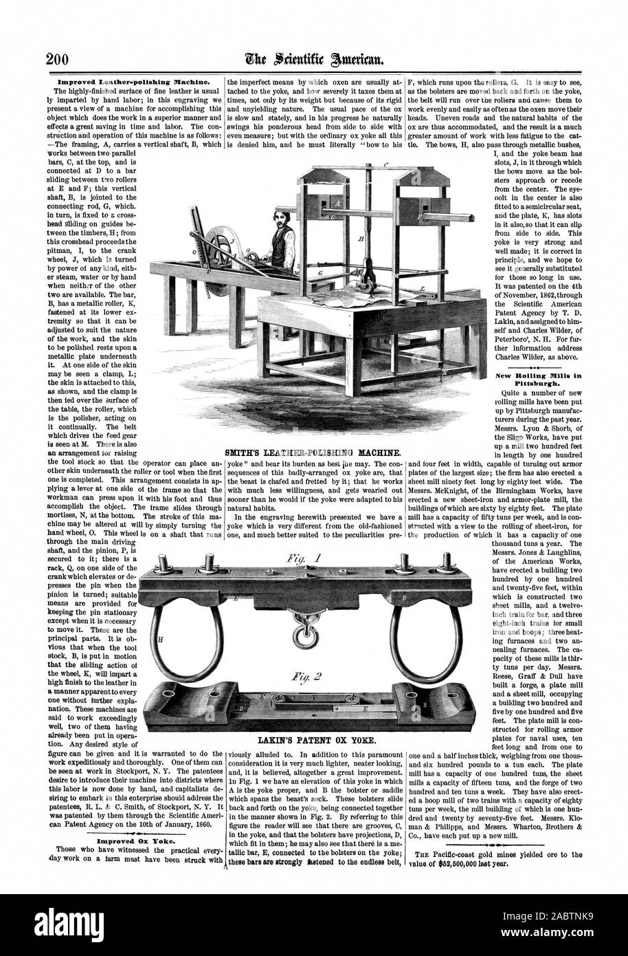 Pelle migliorata-lucidatrice. SMITH È IN PELLE-macchina di lucidatura. Pittsburgh. LAKIN brevetto del giogo di bue., Scientific American, 1864-03-26 Foto Stock