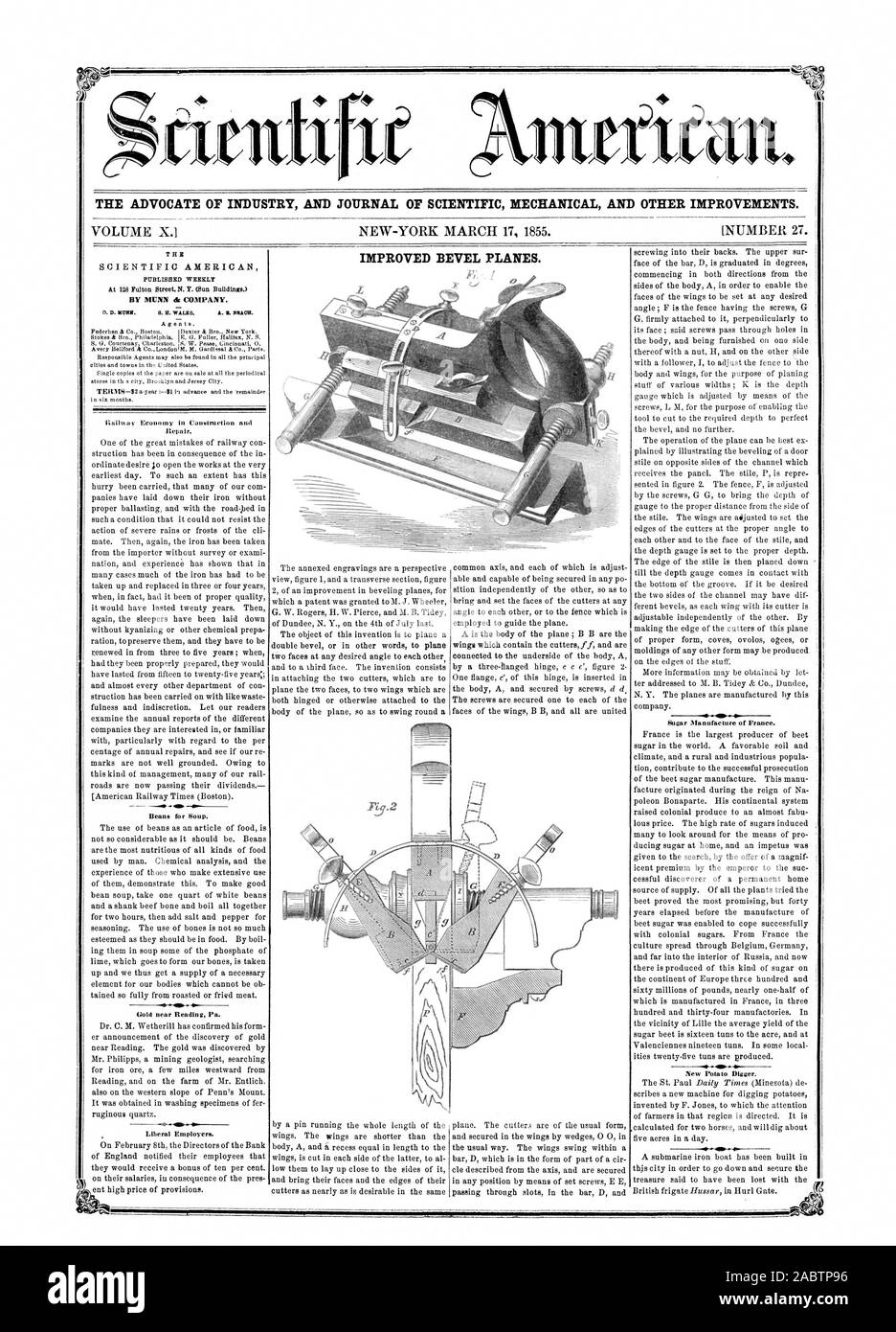 L' AVVOCATO DI INDUSTRIA E UFFICIALE DELLA MECCANICA scientifica e altri miglioramenti. Miglioramento piani conici. Da MUNN dc COMPANY., Scientific American, 1855-03-17 Foto Stock