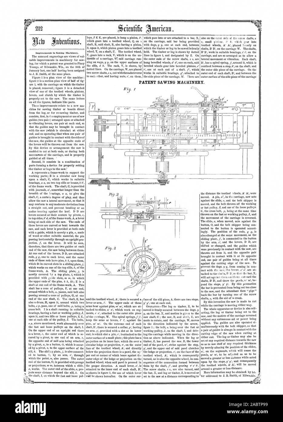Miglioramenti nelle macchine segatrici. 1'HO:9. 3 brevetto macchine segatrici. Mi 2 7'.16.1 CND., Scientific American, 1855-03-17 Foto Stock