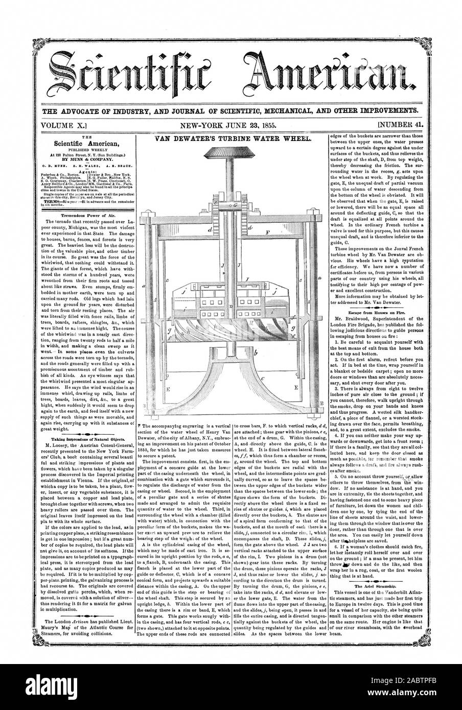 L' AVVOCATO DI INDUSTRIA E UFFICIALE DELLA MECCANICA scientifica e altri miglioramenti. VAN DEWATER la turbina ruota di acqua. I -, Scientific American, 1855-06-23 Foto Stock