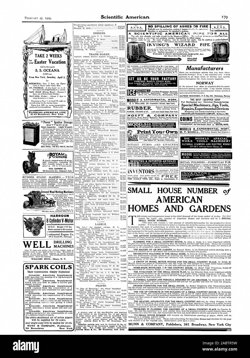 B. P. O. E. un americano scientifico condotto " PER TUTTI IRVING IL WIZARD CONCESSIONARI DELLA TUBAZIONE voleva che cerchiamo di essere la vostra fabbrica 970 Hamilton st ("levelitad 0. Stampa il tuo POMPE ROTATIVE E MOTORI NOVITÀ & BREVETTATO GOMMA ARTICOLI DI PRODUTTORI. I produttori della Norvegia per macchine speciali strumenti di maschere di riparazioni di dispositivi sperimentali MONETE DIE modelli speciali strumenti di lavoro macchinari inventori prendere 2 settimane di vacanze di Pasqua S. S. OCEANA AMBURGO-linea americana 41-45 Broadway. New York batterie timbro di gomma. - Questo Crescent lavorazione legno Macchinari HARROUN 8 cilindri a V-motore motore continentale Co. Macchine WILLIAMS BROS Foto Stock