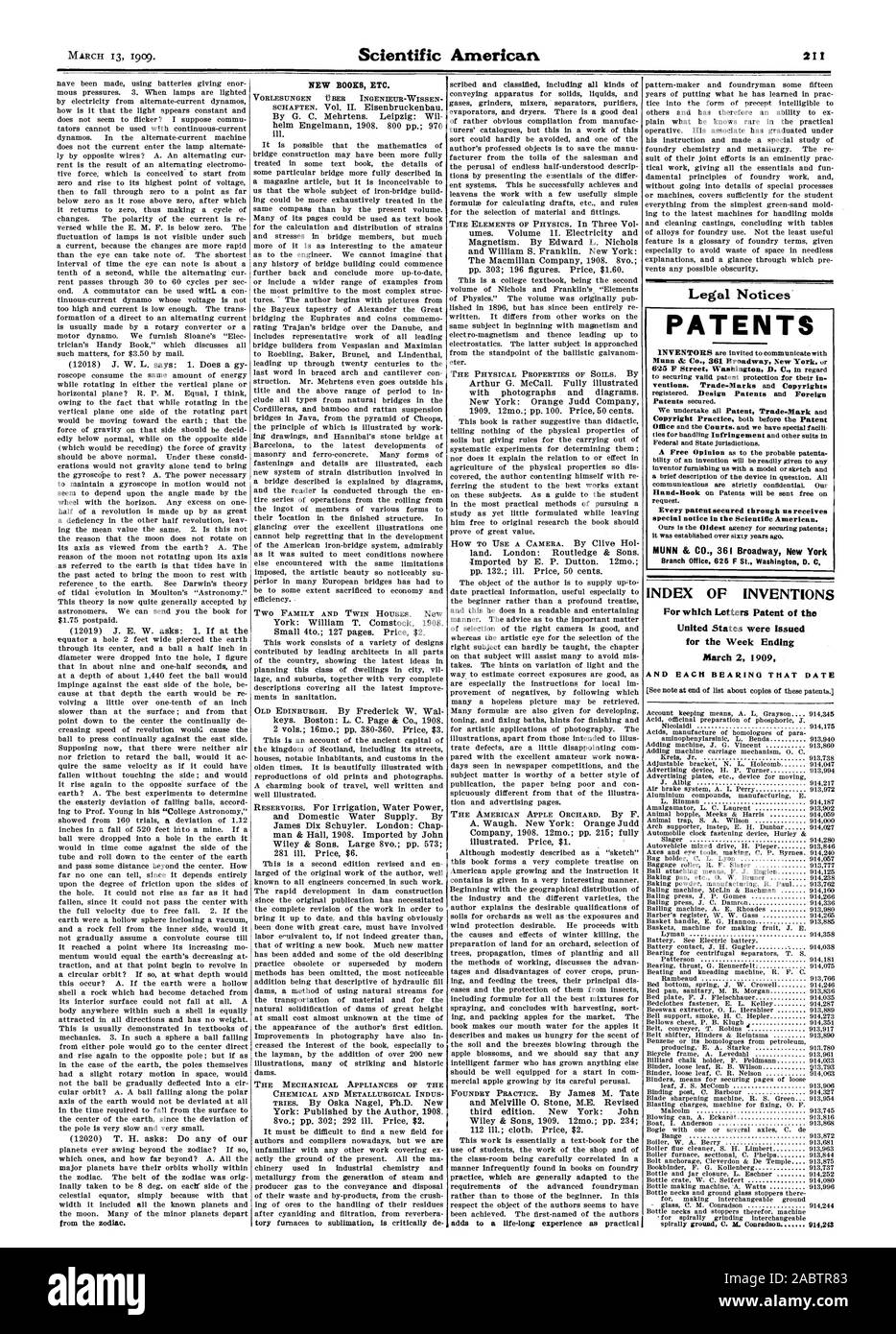 L'APPARECCHI MECCANICI DEL chimiche e metallurgiche INDUS Note Legali brevetti inventori sono invitati a comunicare con Munn & Co. 361 Broadway New York. o 625 F Street Washington D. C. in materia di protezione valida protezione brevettuale per loro in ufficio e le autorità giudiziarie. e abbiamo particolari legami faclli per la manipolazione di infrazione e altre tute in statali e federali giurisdizioni. bilità della invenzione saranno prontamente dato a qualsiasi arredamento inventore noi con un modello o disegno e una breve descrizione del dispositivo in questione. Tutte le comunicazioni sono strettamente confidenziali. Il nostro Hand-Book su Foto Stock