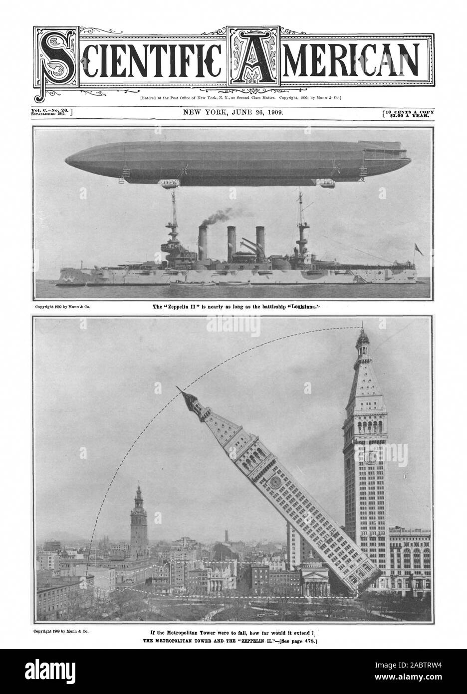 MERICAN SCIENTIFICA Vol. CNo. 26. Il Metropolitan TOWER E IL "Zeppelin II "Pagina lSee 478.1, Scientific American, -1909-06-26 Foto Stock