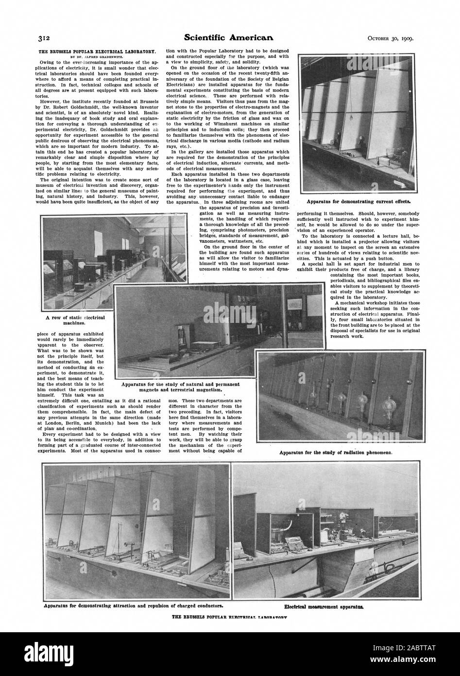 312 Scientific American 30 ottobre 1909. Apparecchio per dimostrare gli effetti della corrente. Apparato per lo studio di naturale e di magneti permanenti e magnetismo terrestre. Apparato per lo studio di fenomeni di radiazione., -1909-10-30 Foto Stock