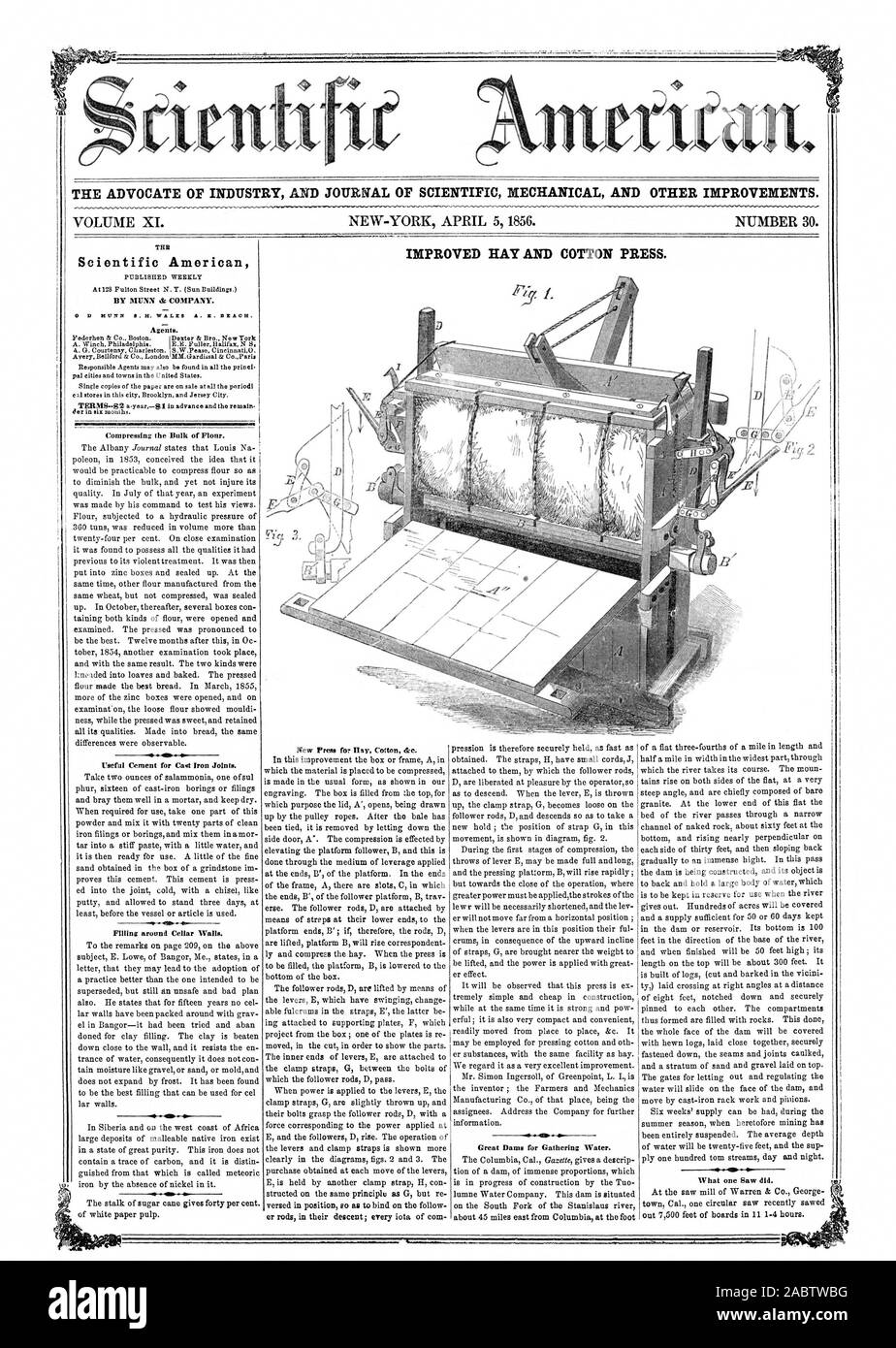 L' AVVOCATO DI INDUSTRIA E UFFICIALE DELLA MECCANICA scientifica e altri miglioramenti. Miglioramento del fieno e il cotone premere. Il DA AIUNN presso l'azienda., Scientific American, 56-04-05 Foto Stock