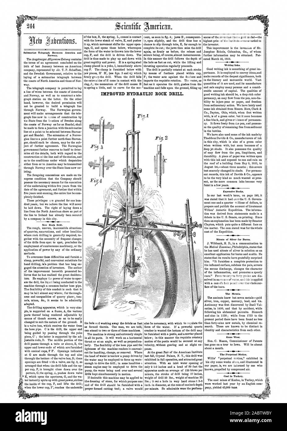 Miglioramento perforatrice da roccia idraulica., Scientific American, 56-04-12 Foto Stock