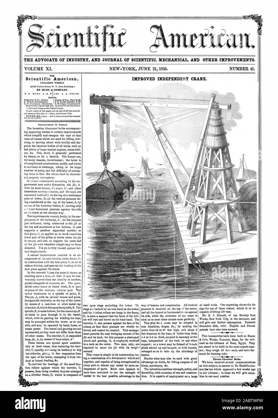 L' AVVOCATO DI INDUSTRIA E UFFICIALE DELLA MECCANICA scientifica e altri miglioramenti. Miglioramento gru autonoma. Il Scientific American 0 0 NUNN 5. H. GALLES A. E. BEACH., 56-06-21 Foto Stock