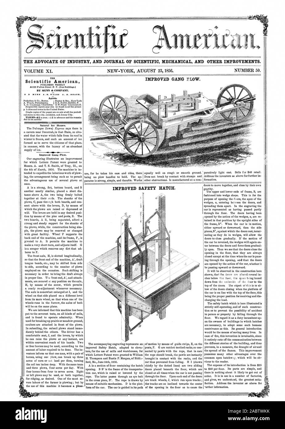 L' AVVOCATO DI INDUSTRIA E UFFICIALE DELLA MECCANICA scientifica e altri miglioramenti. Migliorata la pista aratro. Scientific American migliorata la sicurezza berlina. 0 D MUNN 8. H. GALLES A. Z. BEACH., 56-08-23 Foto Stock