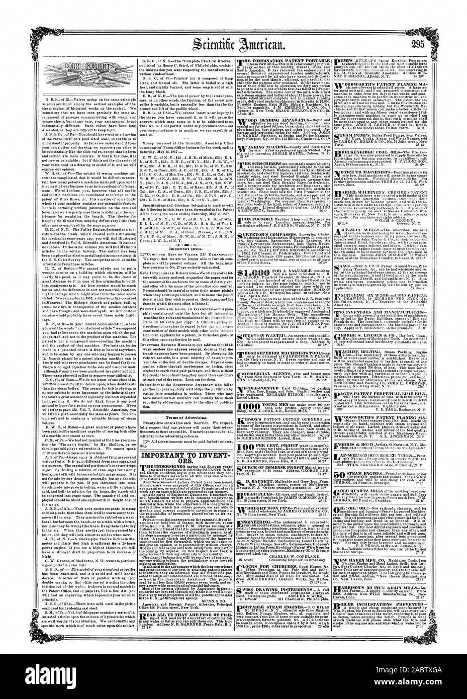 Le valvole agenti sulla stessa linea di principio importanti elementi. Ilj'EOMPLETE IMPOSTA 07 VOLUME XII E XIIAUSTED ORS. amminazione. Office 128 Fulton Street a New York. Fino BAD tutti voi che siete amanti di pesce 37 fonte di immenso guadagno inviato albero su KIAGE brevetto della licenza perpetua fornace di calce 1. AP-ferro saldato CALDAIA TUBEK-Pross, Scientific American, 1857-05-23 Foto Stock
