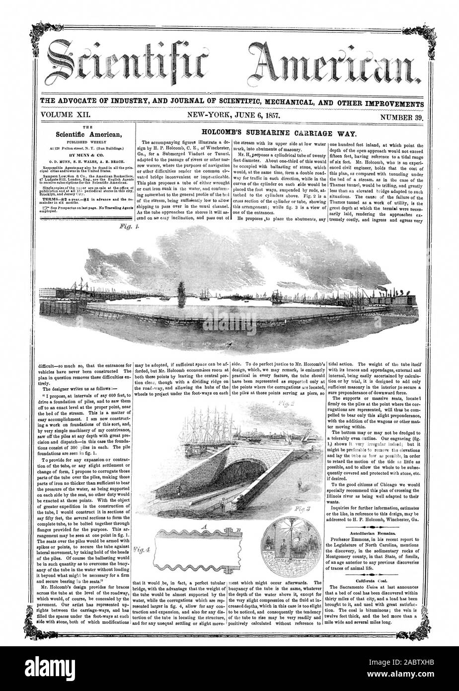 L' AVVOCATO DI INDUSTRIA E UFFICIALE DELLA MECCANICA SCIENTIFICA E ALTRI MIGLIORAMENTI sommergibile carrello Modo Scientific American HOLCOMB'S I., 1857-06-06 Foto Stock