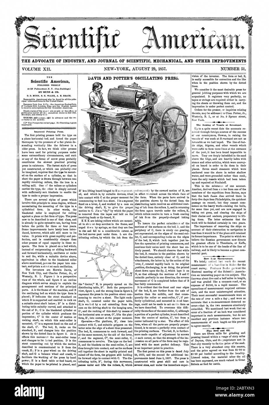 L' AVVOCATO DI INDUSTRIA E UFFICIALE DELLA MECCANICA SCIENTIFICA E ALTRI MIGLIORAMENTI DAVIS E POTTER premere oscillante. Scientific American, 1857-08-29 Foto Stock