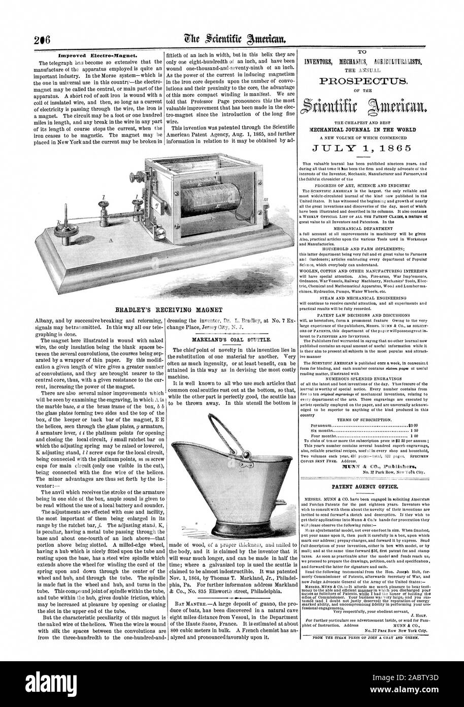 Miglioramento Eleetro-IMagnet. T INVENTORI MECCANICA AGRICULTURALISTS IL PROSPETTO ANNUALE. Meccanica ufficiale nel mondo Luglio 1 1865 BRADLEY nella ricezione NARBLAND MAGNETE DEL CARBONE GREMBIALE. Agenzia Brevetti ufficio. Scientific American, 1865-09-23 Foto Stock