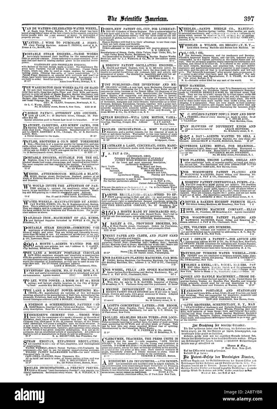 12 Platt street a New York. OLLED senza saldatura tubi di ottone-PER LOCO 1%) MOTIVAZIONI S del team caldaie tegami di zucchero di tubi di alimentazione ecc. I tubi aremade rastremata o foro perfetto quest'ultimo di più accurati gage rispondendo per pozzi di petrolio e di tutti gli altri tipi di pompe.Essi possono essere piegati in qualsiasi forma desiderata senza timore di frazionamento. Fabbricato dalla Columbian Metal Works. 21 5. N 40 Broadway N. Y., Scientific American, 1865-12-16 Foto Stock