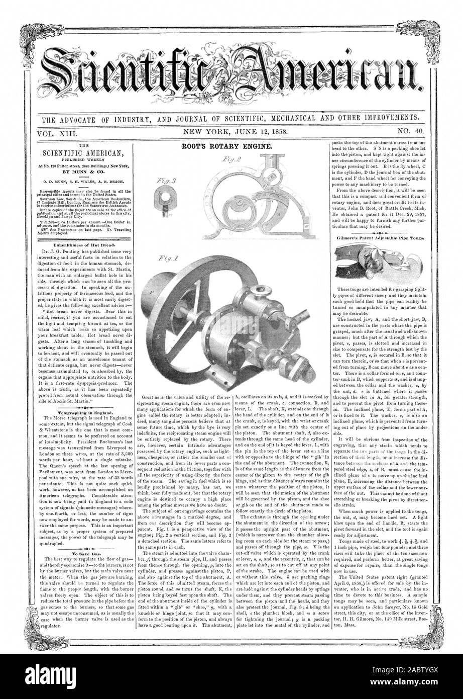 L' AVVOCATO DI INDUSTRIA E UFFICIALE DELLA MECCANICA scientifica e altri miglioramenti. Il principale motore rotativo., Scientific American, 1858-06-12 Foto Stock