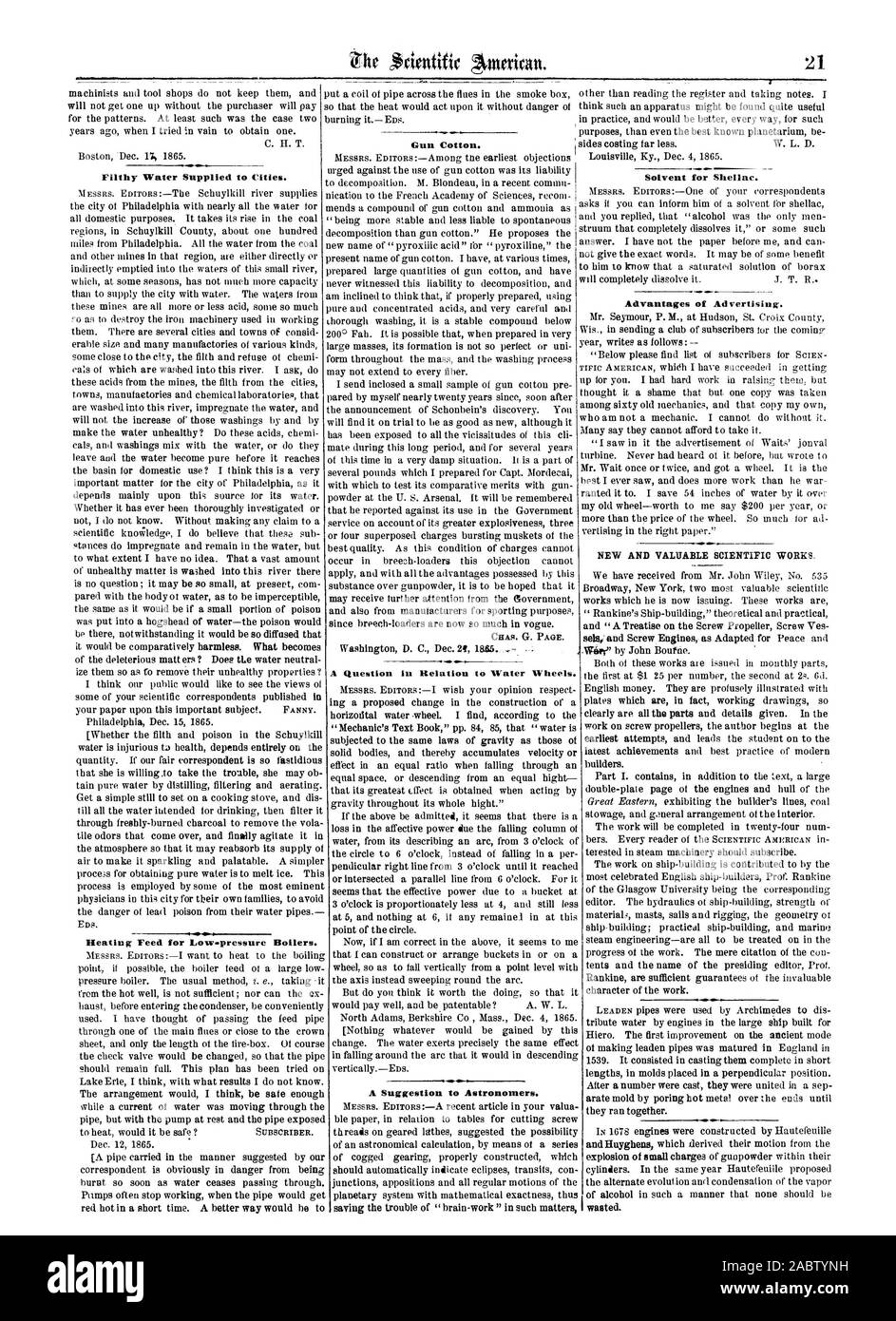 Macchinisti e negozi di utensile non tenerli e per il pattern. Almeno questo è stato il caso di due anni ag quando ho tentato invano di ottenere uno. C. H. T. Boston dic. 17. 1865. Mettere una bobina di tubo attraverso i condotti nella scatola di fumo in modo che il calore potrebbe agire su di essa senza pericolo di bruciatura itEDS. La pistola di cotone. spinto contro l'uso della pistola del cotone è stata la sua responsabilità per la decomposizione. M. Blondau in un recente organi giurisdi nication all'Accademia francese delle scienze recom mende un composto della pistola di cotone e di ammoniaca come "essere più stabile e meno soggetto a decomposizione spontanea di cotone pistola." Egli propone il Foto Stock