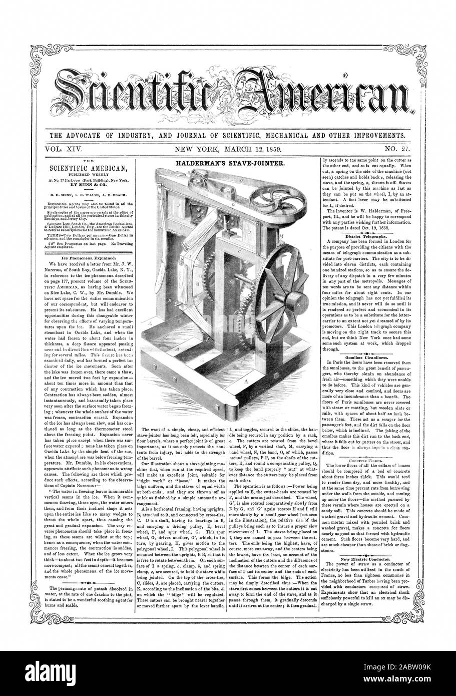 L' AVVOCATO DI INDUSTRIA E UFFICIALE DELLA MECCANICA scientifica e altri miglioramenti. VOL. XIV. HALDERMAN la doga-giuntatrice. SCIENTIFIC AMERICAN 4, 1859-03-12 Foto Stock