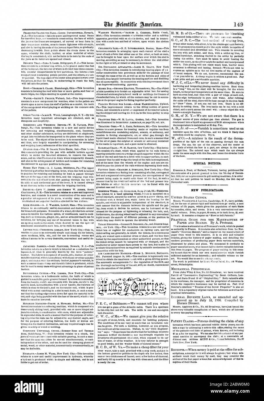 Avvisi speciali. Nuove pubblicazioni., Scientific American, 1866-09-01 Foto Stock