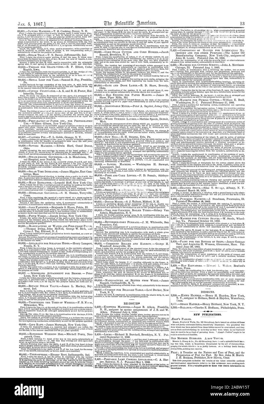 Nuove pubblicazioni., Scientific American, 1867-01-05 Foto Stock